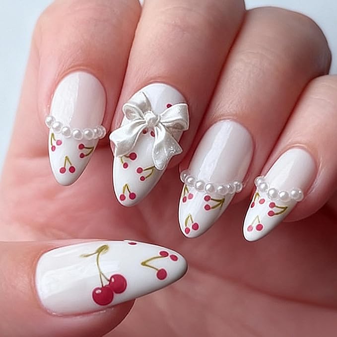 6 Packs (144 Pcs) | Reusable Press on Nails | cute nails | 6-Style Bundle | 12 Sizes | Each Style 24 Pcs | White theme bow