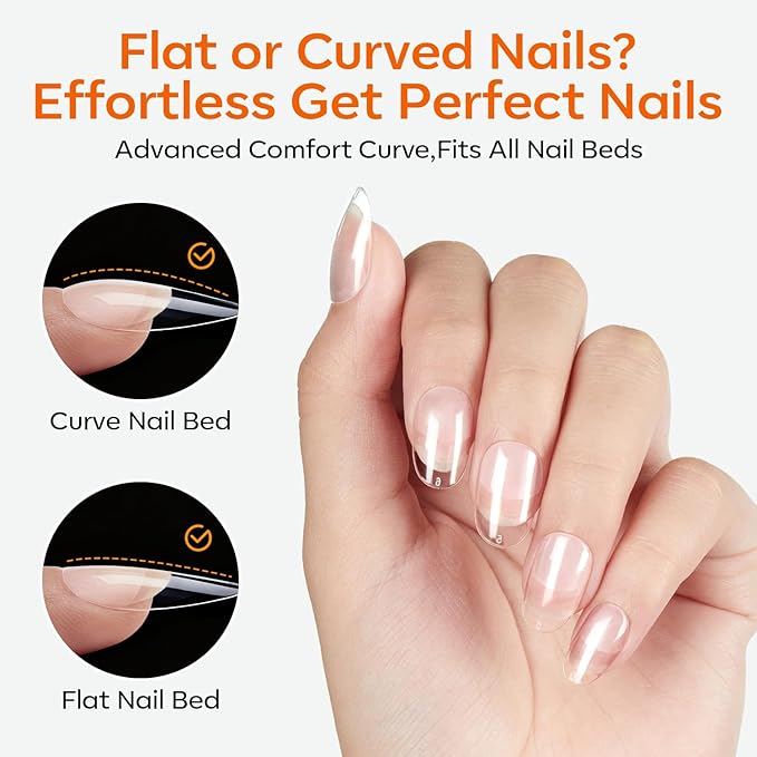 modelones Extra Short Oval Gel Nail Tips, 360pcs Pre-etched Clear Round Fake Nails Press On Full Cover Half Matte 15 Sizes Acrylic Gel Tips for Extension Salon