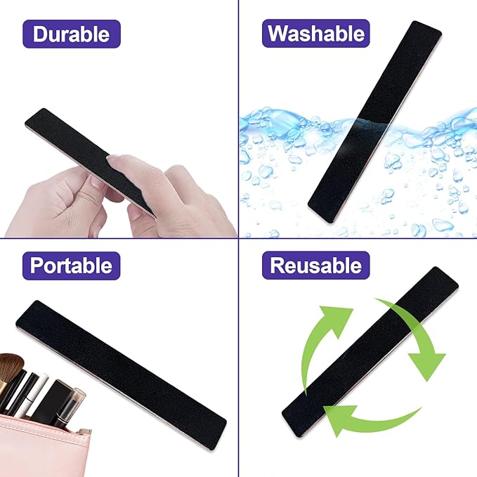 Nail Files (12 Pack), Emery Board Nail File for Acrylic Nails and Natural Nails, 100/180 Grit Double Sided Emory Boards Professional Nail Filer Reusable Washable Manicure Square Black
