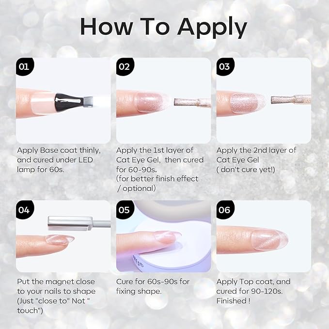 modelones Silver Cat Eye Gel Nail Polish Glitter White Cat Eye Gel Polish Clear 9D Holographic High Density Crystal Nail Polish with Magnet Soak Off U V Shimmer Polish valentine Nail 15ML