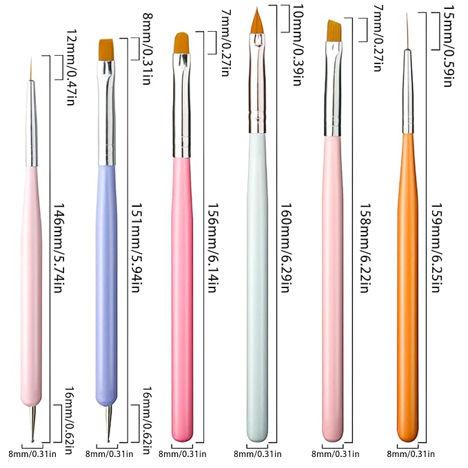 6PCS Nail Art Brushes Set, Nail Design Painting Brushes Builder Gel Brush Nail Dotting Tools Nail Fine Liner Brushes for Nail Extension Multifunctiona (N6 TGS)