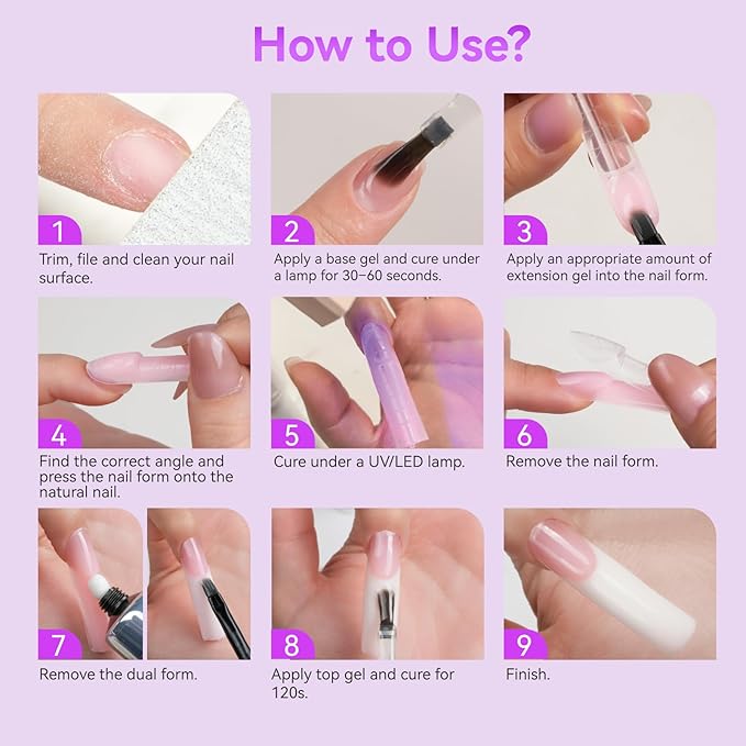 Gelike EC Dual Forms for Builder Gel: Square Space French Dual Nail Form Work with Polygel and Extension Gel - 15 Sizes 120PCS Reusable 20+ Times Clear 3D Acrylic Molds Kit with Straight Side C-curve