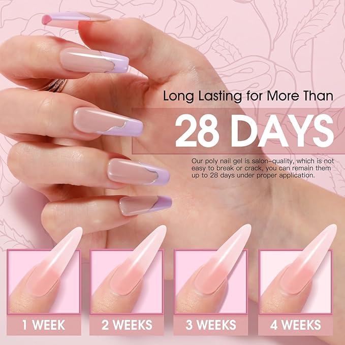 ROSALIND Poly Nail Gel Set, 8 Colors 10g Clear Nude Poly Extension Gel Nail Set, Glitter Shiny Poly Nail Gel Kit Builder Nude Gel Extension Kit for Nail Art Design Easy DIY Gift for Women