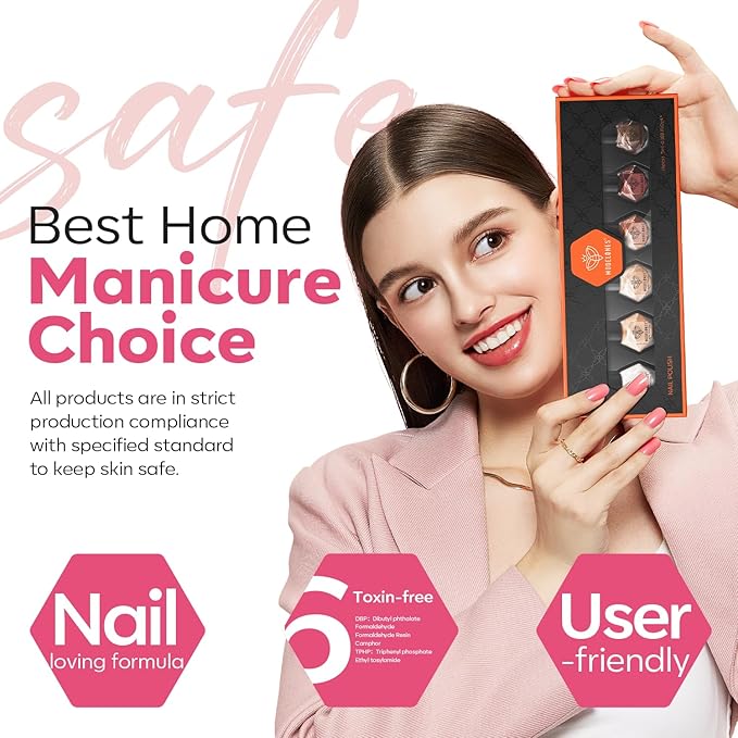 modelones Red Nail Polish Set 6 Colors,Valentines Brwon Nude Burgundy Gold Glitter Quick Dry Sparkle Mini Manicure Kit DIY Nail Art Salon Home Gifts for Women Girls