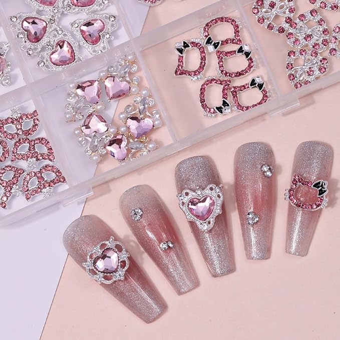 60 Pcs Heart Nail Charms, Rhinestone Pink Butterflies Nail Art Gems, Star Heart Butterfly Charms Decorations Sailor Moon Acrylic Nail Accessories for Women DIY Crafts 1