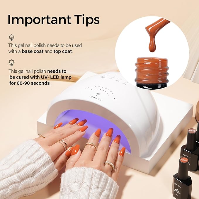 TOMICCA Gel Nail Polish, Dark Orange Gel Polish Autumn Winter, Long Lasting, High Gloss, Soak Off UV LED Nail Polish for DIY Home Salon Manicure Nail Art