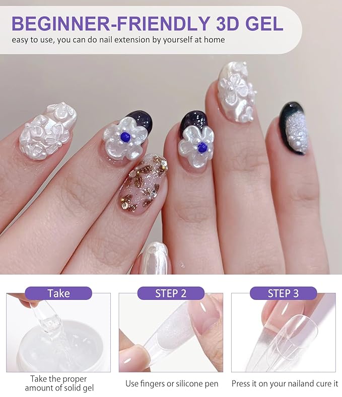 Pearl 3D Nail Gel LEDSUUEI: 60g Solid Nail Glue Gel Non-Sticky Molding Gels for Nails White Sculpting U V LED Soak Off Gels for Carving
