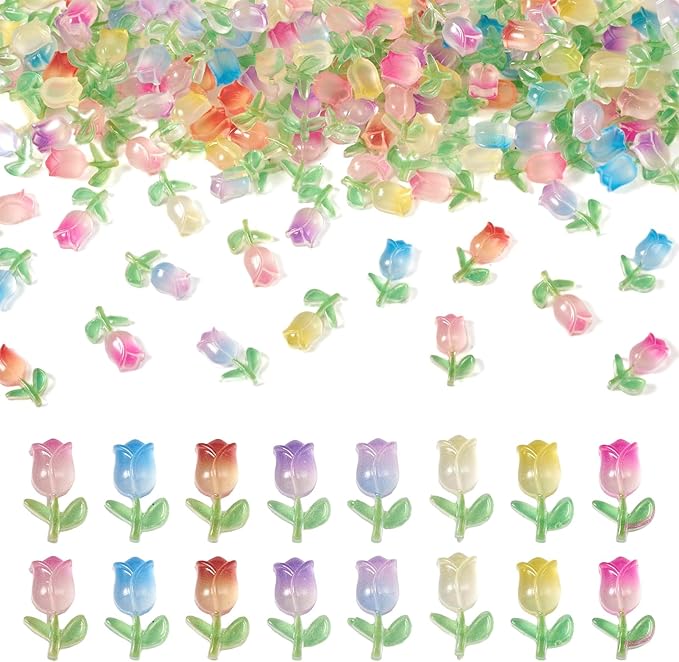 Pandahall 160Pcs Tulip Flowers Luminous Nail Charms Glow in the Dark Resin Floral Nail Charms 3d Flower Nail Art Rhineston 8 Colors for Women DIY Nail Decorations Design