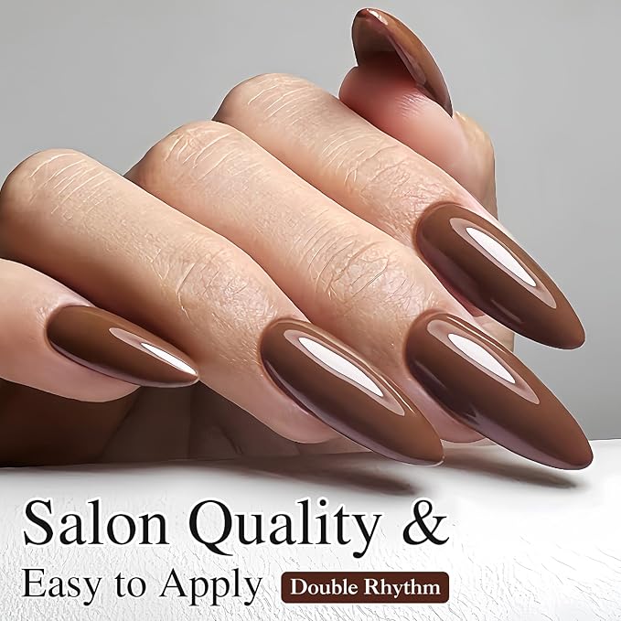 Double Rhythm Gel Polish 15ML Jelly Sheer Pastel Light Milky Color Pearl White Bottle 1 PC 0.5 OZ Full Size Nail Art Salon at Home (Deep Brown-D1446)