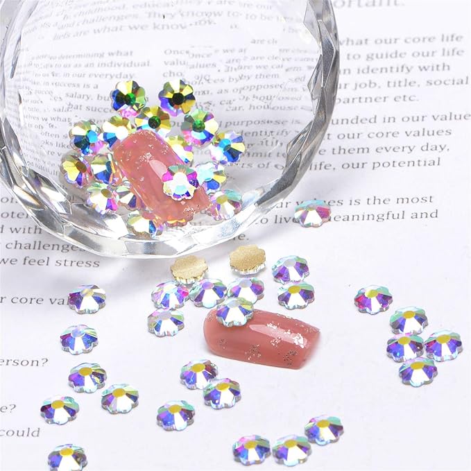 AD Beads Top Czech AB Crystal Flatback Rhinestone Nail Art Decoration Multi Shape (S21 Flower 6mm, 100 Pcs)