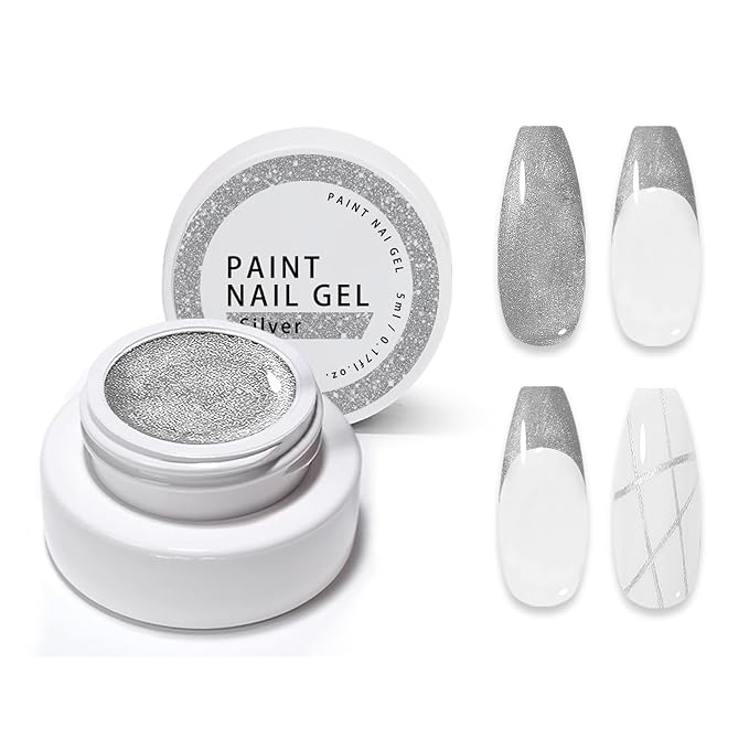 Gel Paint For Nails Art, Paint Nail Gel For French Tip Tool Design For Home Salon DIY Gel Nail Art (Silver, M)