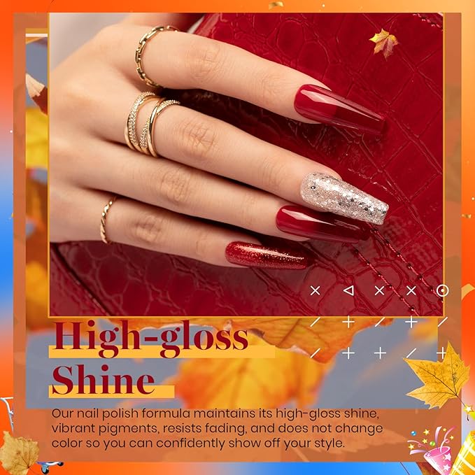 Beetles Gel Nail Polish Set - 20 Colors Yellow Orange Burgundy Red Brown Black Green Gel Nail Polish Kit with Glossy Matte Gel Top Base Coat Soak Off Uv Manicure Gift for Women