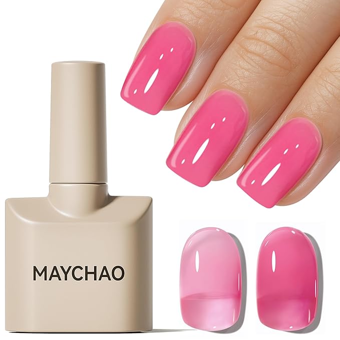 MAYCHAO 15ML Jelly Pink Tulip Gel Nail Polish 1Pc Jelly Pink Gel Polish Soak Off UV LED Translucent Nail Polish Nail Art Starter Manicure Salon DIY at Home, 0.5 OZ