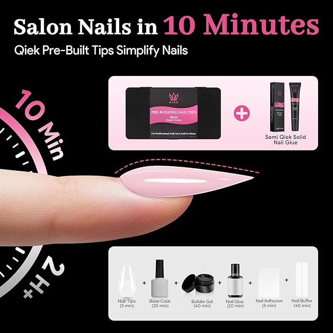 Medium Almond Pre-Building Nail Tips, 15 Sizes 240 PCS Pre-shaped Apex Pink Soft Press On Fake Nail Half Matte Gel Nail Extensions Strong Thick Acrylic Tip for DIY Beginners & Salon Manicure