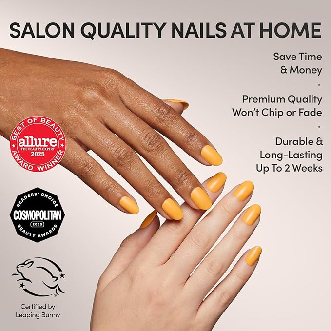 Glamnetic Press On Nails - Sunset Orange | Opaque Trendy Orange Short Round Fake Nails, Salon Quality | 12 Sizes - 30 Nail Kit