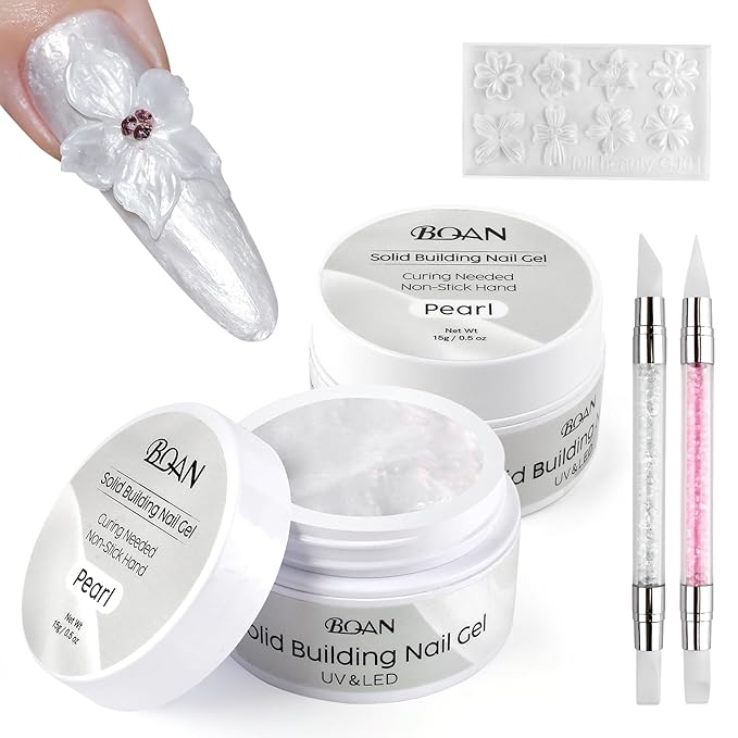 BQAN Nail Solid Sculpting Gel for 3D Art, 2 Pcs 15g/0.5oz Pearl Colors Non Sticky 3D Nail Gel for Building Carving Molding Extension | Salon & DIY at Home
