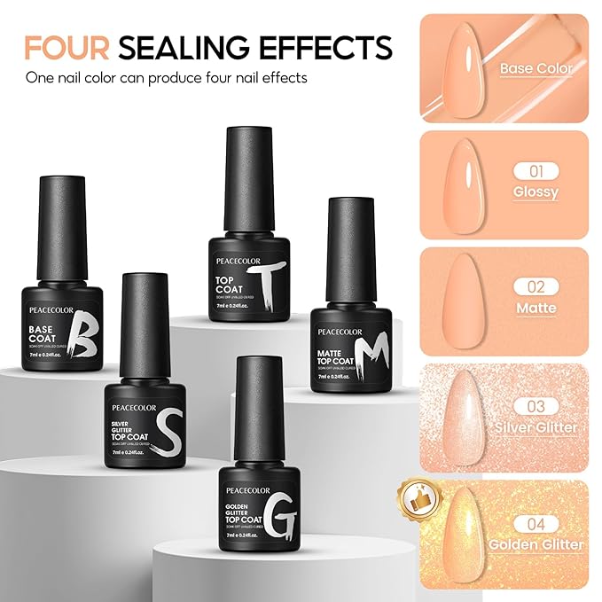 Peacecolor 26PCs Gel Nail Polish Set, 20 Natural Colors Milky White Nude Brown Nail Polish with 5Pcs Glossy/Matte/Glitter Top Base Coat Manicure Kit Gifts for Women DIY Home
