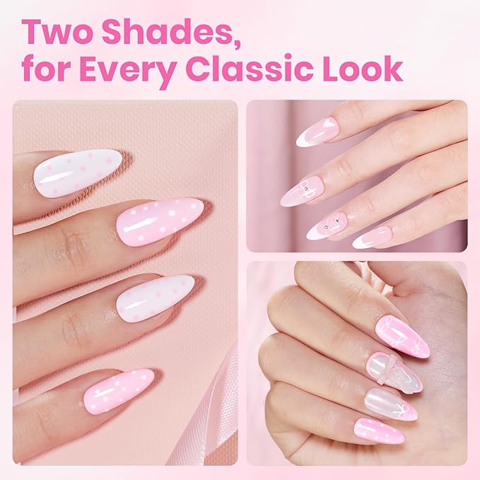 Beetles 2 Colors 8ML White Pink Gel Nail Polish Kit with U V Light, 6 Pcs Gel Polish Set French Tip DIY Manicure Kit with Base & Top Coat Nail File for Beginners Soak Off Gifts for Women Girls Teens