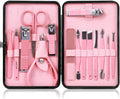 Manicure Set Pedicure Kit Nail Clippers Set Fingernail Clipper Set Ingrown Toenail Nail Kit Scissor Nail Trimmer Kit 15 Pieces Travel Nail Kit Care Grooming Tools with Fine Case Fine GIF (Pink_15in1)