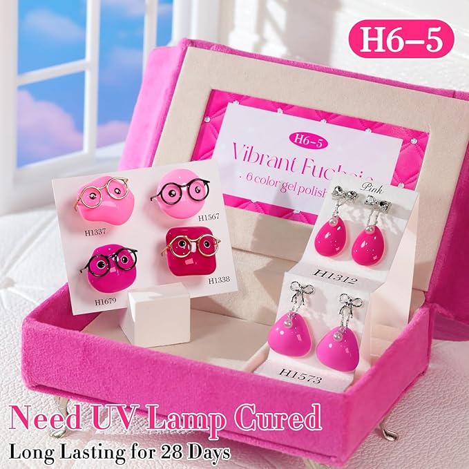 Double Rhythm 6 Pcs Hema Free Gel Polish Set 0.50 OZ Same Color Same Bottle Soak Off Neutral Natural Milky Gel Polish Kit Nail Art Manicure Salon DIY at Home (Bright Pink Purple-H6-5)