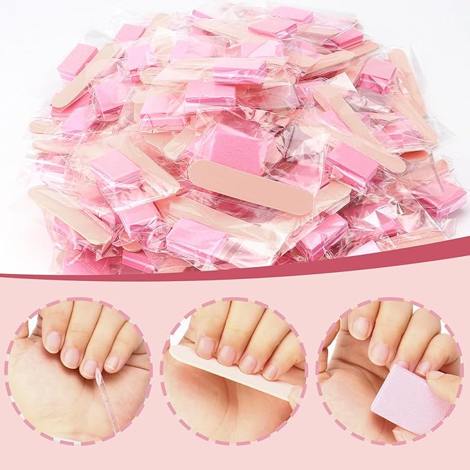 40 Sets Professional Manicure Press On Nail Tool Kit, Pink Disposable Manicure Nail Supplies kit with Mini Nail File,Mini Nail Buffer,Nail Stick