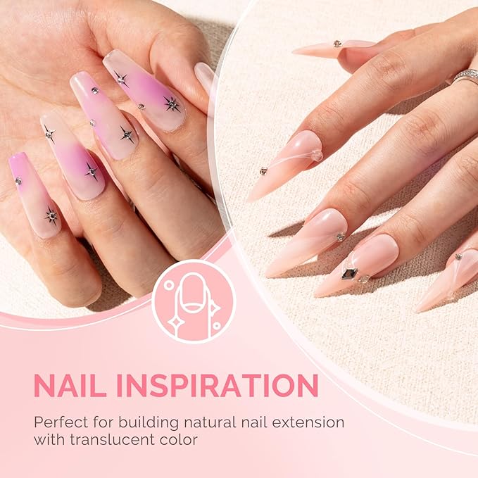 MelodySusie 2PCS 15ML Nude Builder Gel Set for Nails Thickening, Soak Off UV Extension Gel Rhinestone Glue in a Bottle for Nail Art Design Gift for Women DIY Manicure at Home 018+019