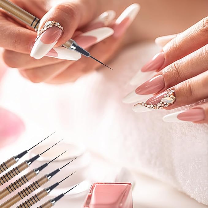 Nail Art Liner Brushes，6Pcs liner brush for nails gel Tiny Details, Fine Drawing, Delicate Coloring nail art liner brushes Sizes 5/7/9/11/20/25mm