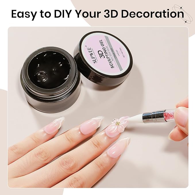 3D Gel for Nail Art, Clear Sculpting Solid Hard Gel for Nails Non-Sticky for Carving Building Extension with Nail Art Pen Home DIY Manicure