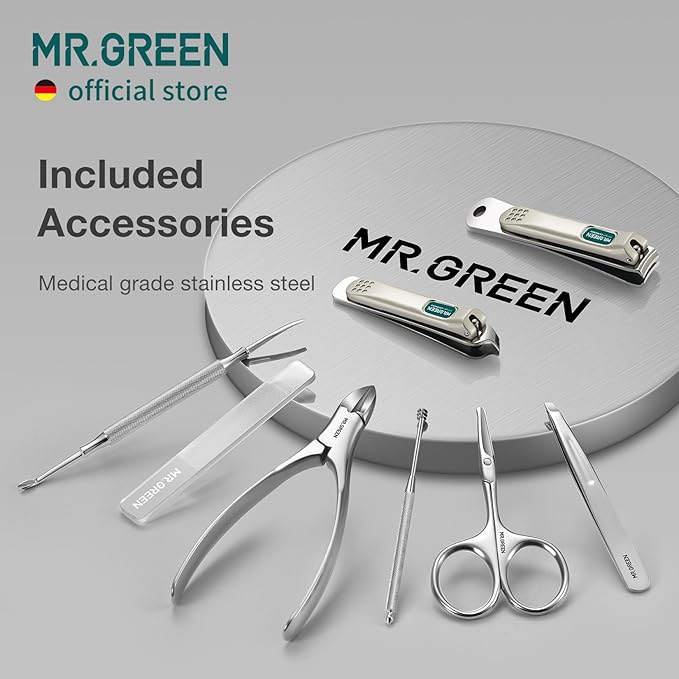 MR.GREEN Nail Clipper Sets 8 in 1 Pedicure Kits Stainless Steel Manicure Sets Personal Care Tools with Microfiber Leather Case (Mr-6658)