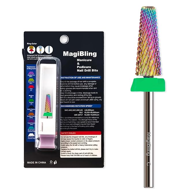 C 5-in-1 Nail Drill Bits, 16mm Tapered 3/32'' Professional Tungsten Carbide Bits for Efile, 2 Rotation for Electric Drill, Remove Thick & Soft Gel Fast, Manicure Cuticle Polish, Nail Techs Bit, Coarse