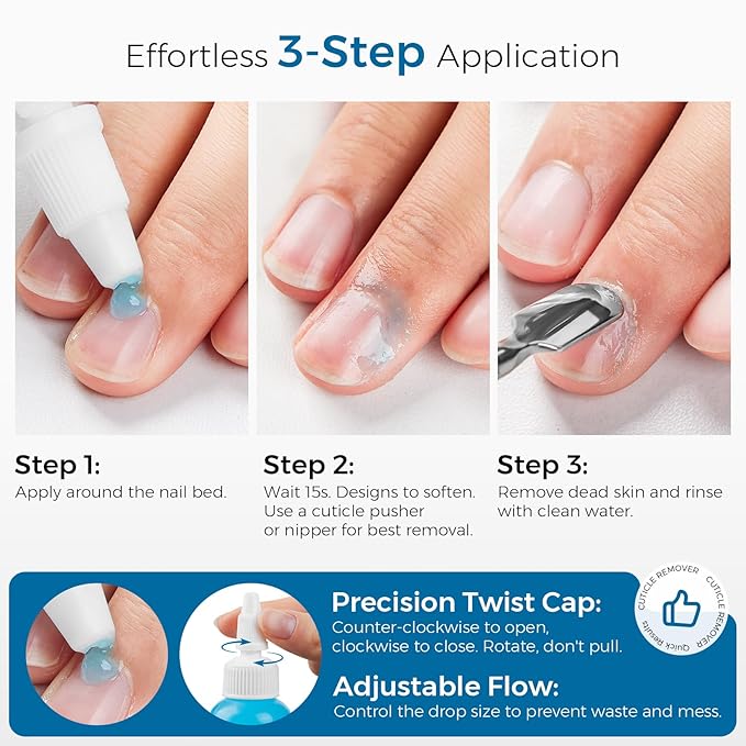 Instant Cuticle Remover Gel: Fast-Acting Cuticle Softener for Thick Cuticles & Hangnails, Salicylic Acid, Gentle for Sensitive Skin, Professional Manicure Prep & Nail Care