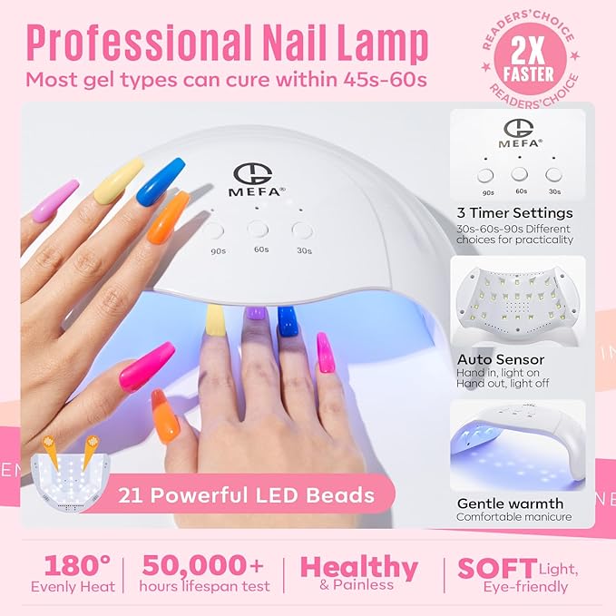 MEFA 32 Colors Gel Nail Polish Kit with U V Light, 54 Pcs Nude Pink Popular Gel Nail Polish Starters Set with Matte/Glossy Base Top Coat Essential Manicure Tools Nails Art Decorations Salon DIY Gifts