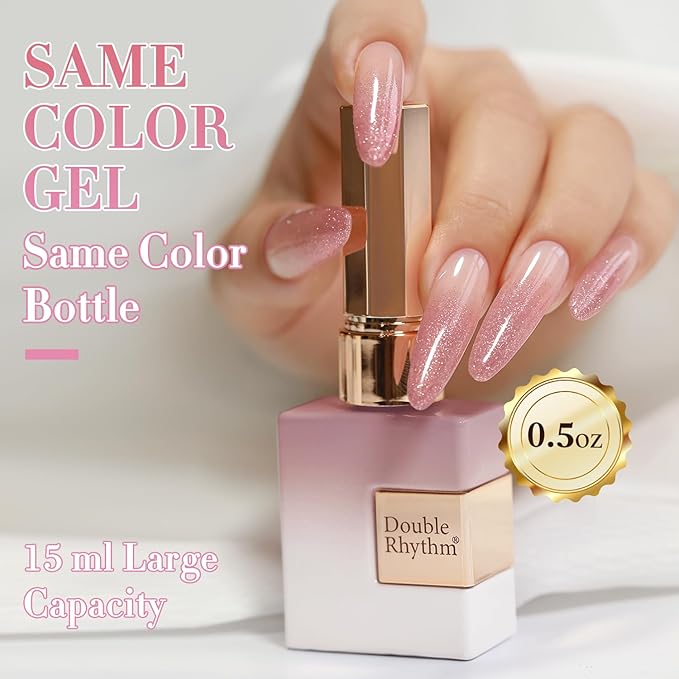 Double Rhythm 0.5Oz Glitter Gel Polish Shimmer Reflective Color for Nail Art Salon DIY Soak Off 15ml Nail Lamp Gel Polish at Home (Light Pink-B1174)