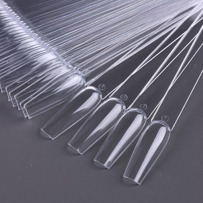 150 Pcs Nail Swatch Sticks with Ring, Clear Coffin Nail Polish Swatch Sticks, Ballerina False Nail Sample, Nail Practice Color Display Board Accessories for Home or Salon Use