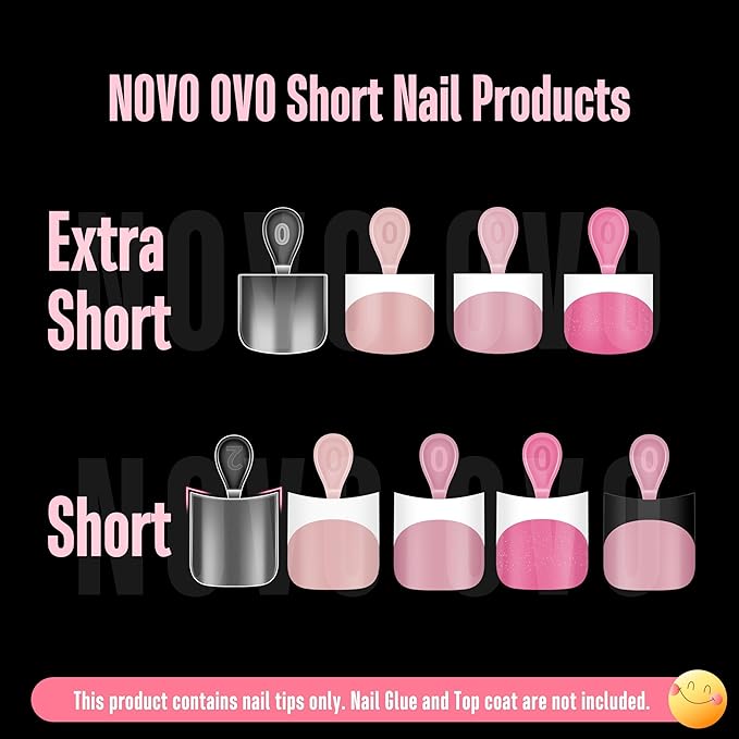 NOVO OVO Extra Short XS XXS Toe Nail Tips Sharp Square Press on Full cover, Soft Gel False Toenail Extension Kit, Pre-etched Clear Matte Fake Nails for Salon DIY Acrylic Pedicure x 16 Sizes 224 Pcs