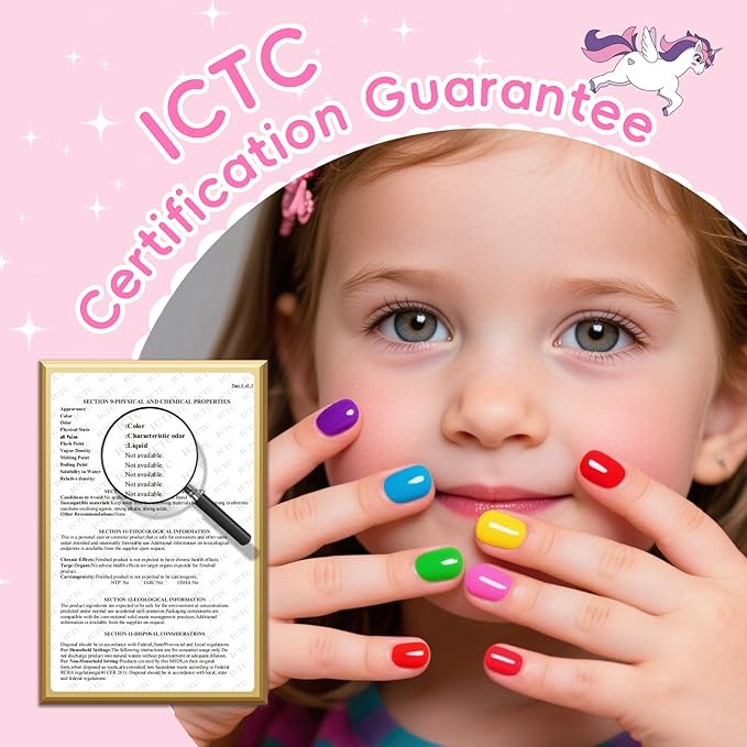Quick Dry Kids Nail Polish Set, Non-Toxic Toddler Nail Polish, Water-Based Peelable Fingernail Polish for Kids, 6 Color Rainbow Nails Polish for Party, Holiday Favors, Party Favors