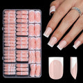 Anyos French Tip Press On Nails-300Pcs Sharp Square Gel Nail Tips,No File Need Tips Pre-Designed,Fake Nails for Nail Art DIY 15Sizes(Deep Nude)