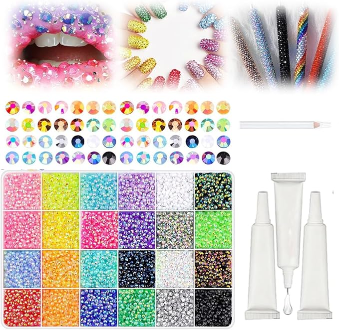 Colorful DIY Resin Rhinestone Kit for Bedazzling, Resin Jelly Rhinestones for Bedazzling, Multicolor 3mm Flatback Gems,Rhinestones Gems Bedazzling Bedazzed Kit for Nail Art (24000PCS)