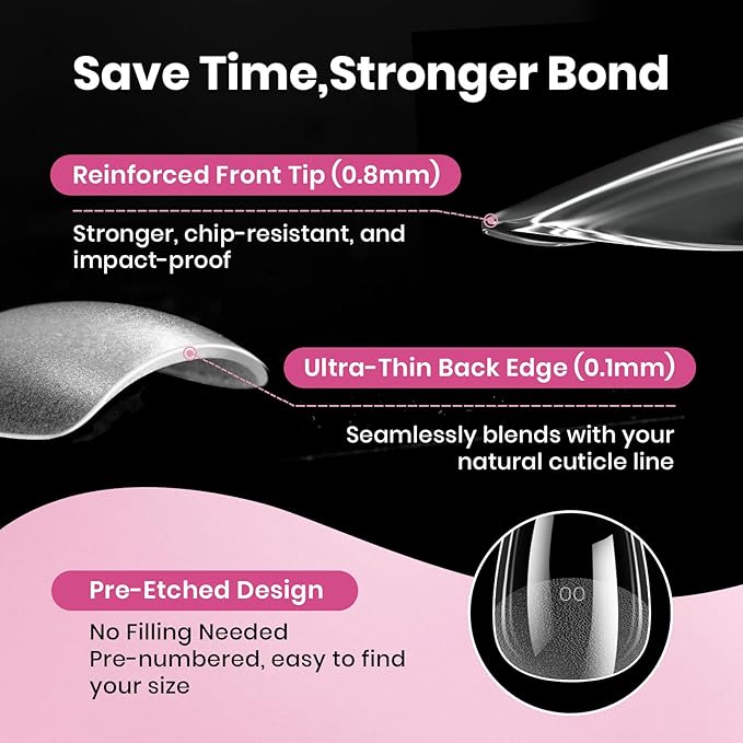 Beetles Gel Nail Tips Flat-X - Almond Square Short, 320pcs 16 Sizes, Pre-Etched Half Matte Full Cover Soft Acrylic False Nail Tips Easy DIY Press on Nail Extension Salon for Flat & Natural Nail Beds