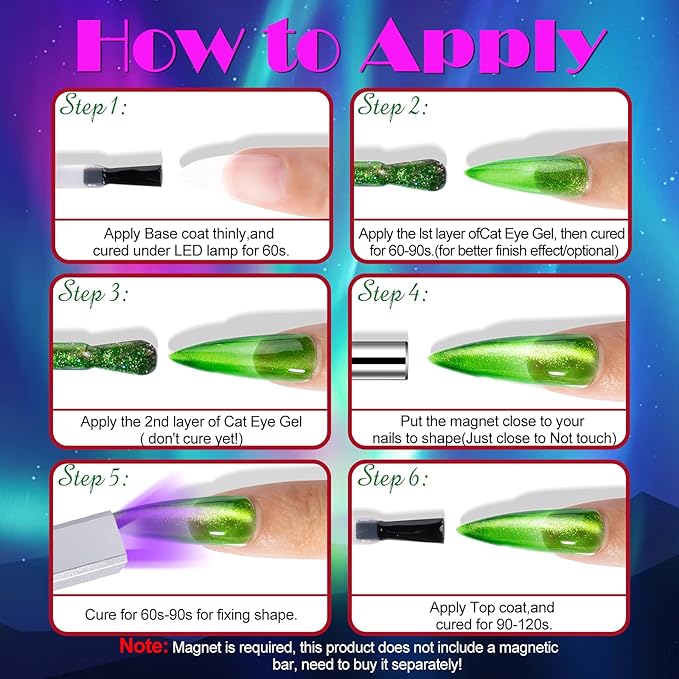 NXJ INFILILA Cat Eye Gel Nail Polish Set 4 Colors 15ML - Pink Purple Blue Green Magnetic Nail Polish, Sparkle Glitter Gel Polish Kit for LED/UV Lamp, Soak Off DIY Home Salon Manicure Gifts