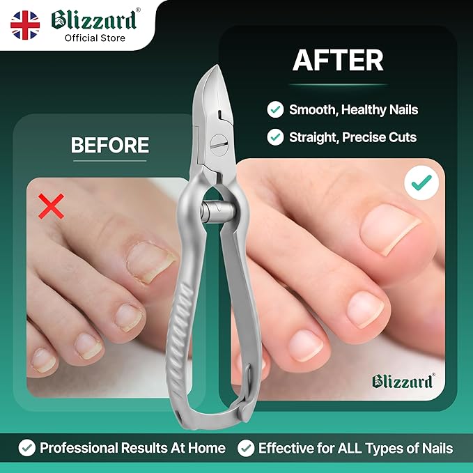 Blizzard Professional Toe Nail Clippers for Men - Podiatry Heavy Duty Toenail Clippers for Seniors with Metal Nail File - Podiatrist Ingrown Toenail Tool Set Including Fingernail File