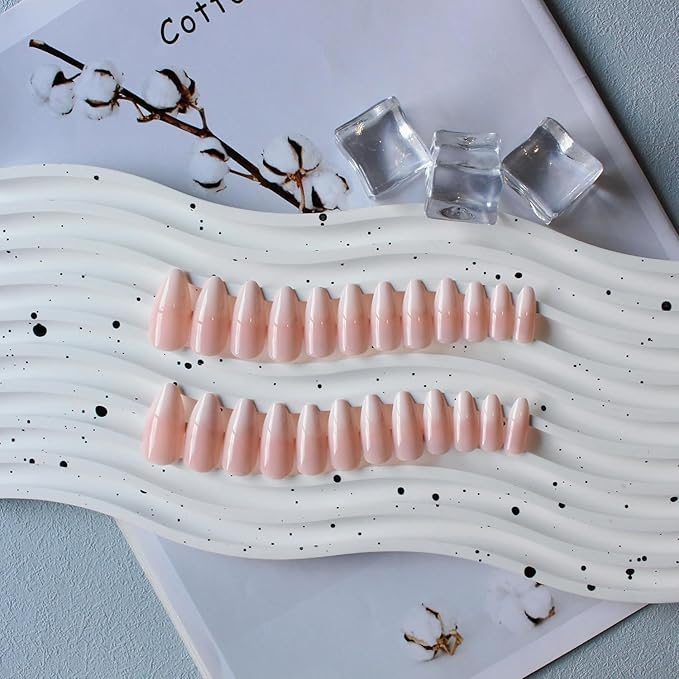 Gradient Pink Press on Nails Almond Shape Medium Length - Neutral Acrylic Fake Nails for Women, Glue on Stiletto False Nails, Ombre Pink Gel Artificial Nails
