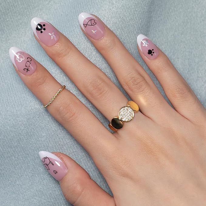 SXC Cosmetics French Tip Press On Nails Pink Series, Short Almond X-Pro Tips