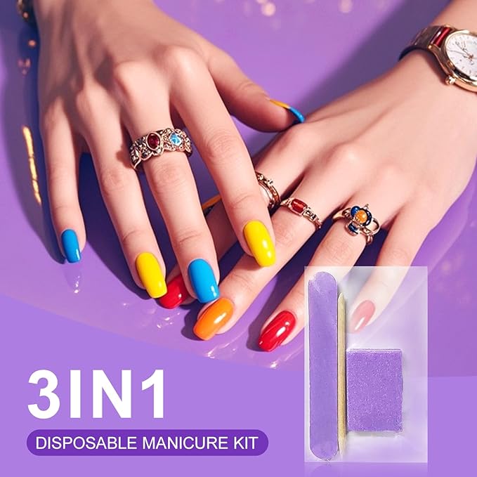 Disposable Manicure kit Individually Package, Mini Nail Buffer, Nail File, Wood Stick, Press on Nail Tool Kit for Salon Home (Purple, Count, 20, 80/100 Grit)