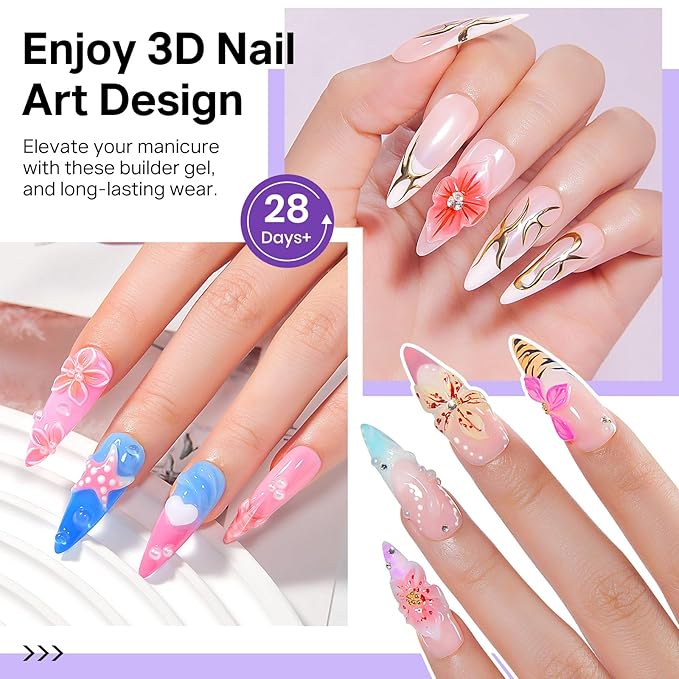 MIZHSE Solid Builder Gel for Nails, Non-Sticky Clear White 3D Nail Art, Sculpting Building Hard Gel with Silicone Flower Mold for Carving Patterns Decoration Nail Art Manicure Home DIY