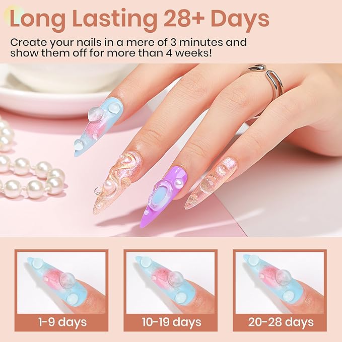 MIZHSE 3D Gel Nail Art, 2 Pcs 15g Clear Sculpting Gel Glue for Molding, Drawing, Charms & Gems, Chrome Powder, Rhinestone Design, No Wipe Nail Polish for DIY Nail Art