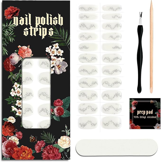 Nail Polish Strips (No UV Lamp Needed) - 22 Pcs Salon Quality Gel Nail Stickers - Long Lasting Wraps (Creamy Silk White)