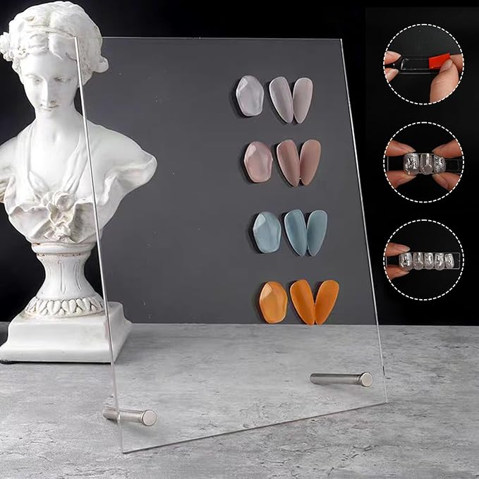 Nail Art Display Board, Acrylic False Nail Tips Sample Display Nails Colors Sample Display Stand with 50pcs Small Display tips and double side tape for Salon Nails Art Practice (2pcs large)