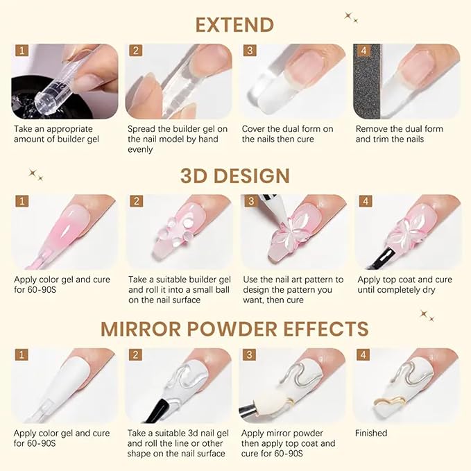 White Solid Builder Gel for Nails, Hard Gel Non-Sticky Sculpting, 3D Nail Art Carving Extension with Chrome Powder/Nail Sculpture Pen