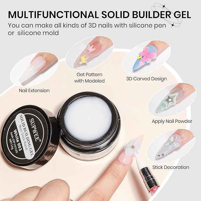 White 3d Sculpting Gel for Nails, 3d Gel Nail Art Non Stick Hand Extension Nail Gels Sculpture Molding Gels with 3D Silicone Nail Art Home DIY Manicure for Women Girls